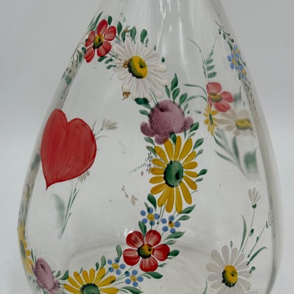 Hand-painted wine bottle, decanter, one liter, red border Stopper vintage chic b - Picture 5 of 13
